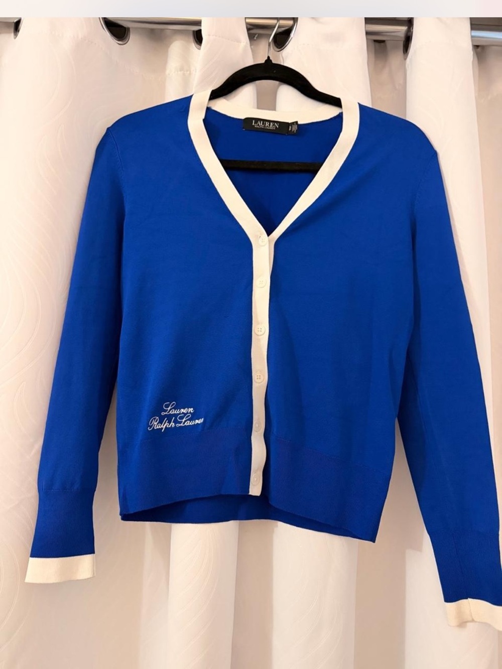 Ralph Lauren Blue Cardigan with White Trim